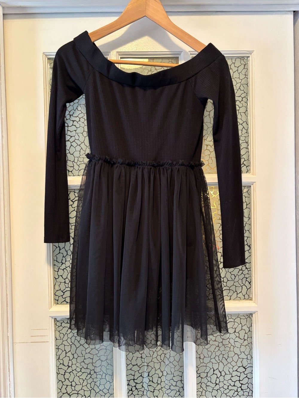 Black Off-Shoulder Tulle Skater Dress